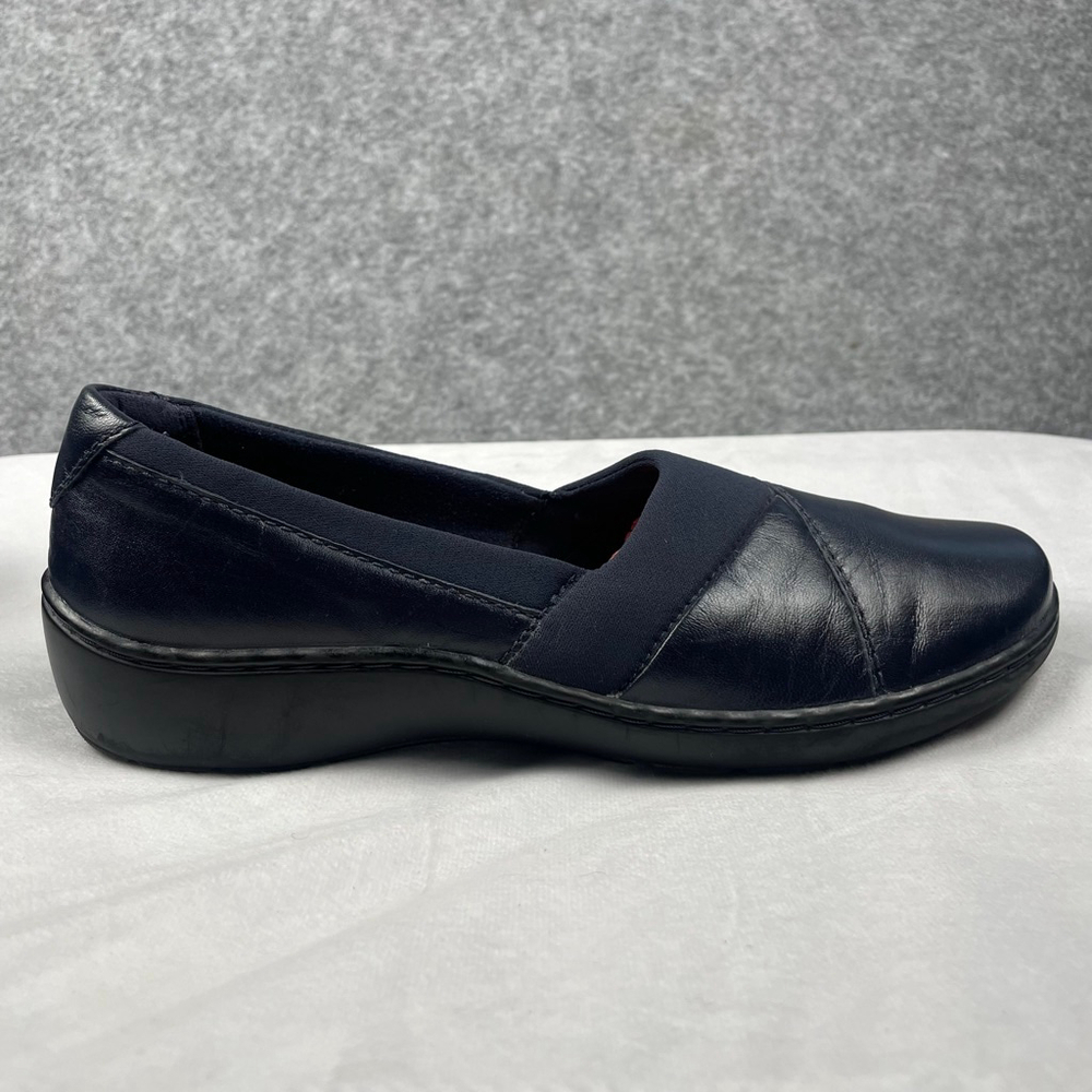 Clarks Collection Carly Hope Navy Blue Leather Slip On Loafers Women's Size 9.5 - Picture 2 of 9
